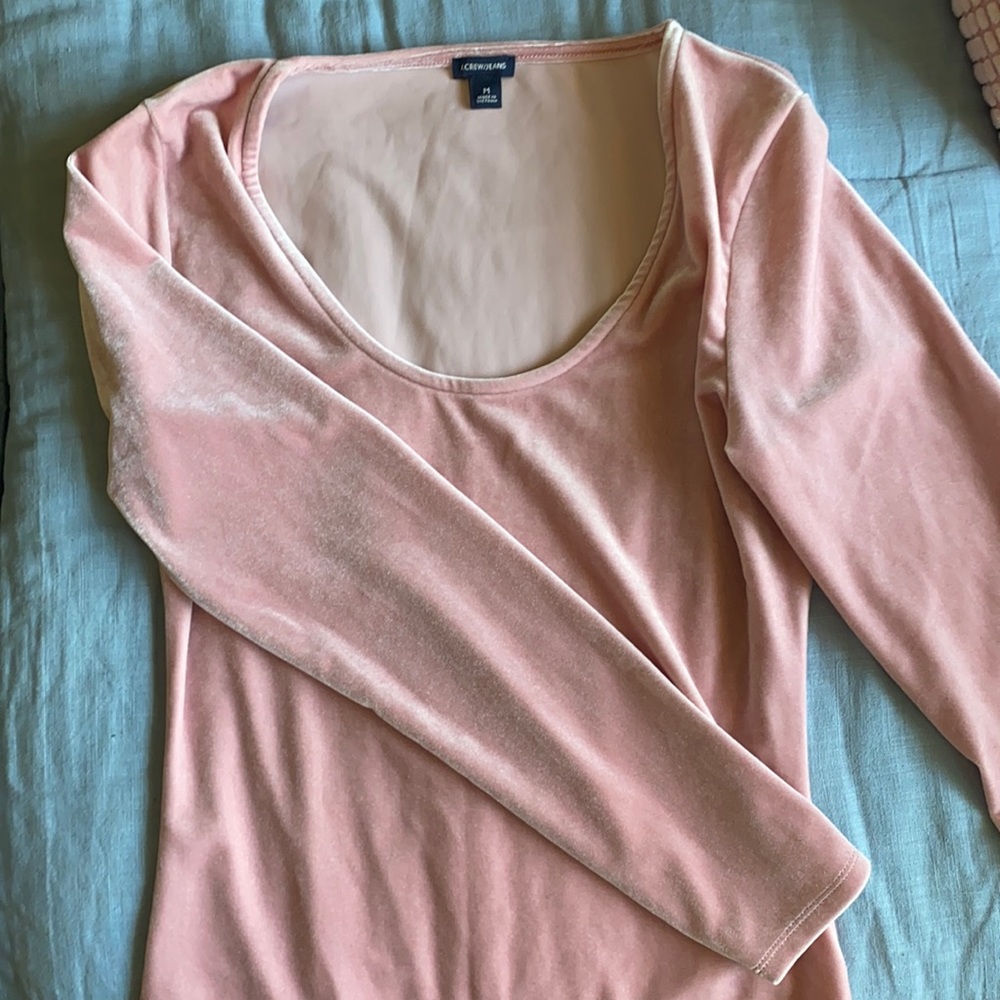 Jcrew Pink Velvet Long Sleeve Bodysuit